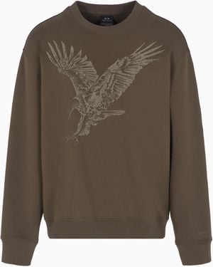 ARMANI EXCHANGE Asv Organic Cotton Embroidered Eagle Crewneck Sweatshirt - Green