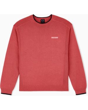 ARMANI EXCHANGE Jersey De Algodón Con Cuello Redondo Y Logotipo Bordado - Rojo