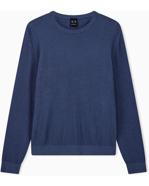 ARMANI EXCHANGE Pull À Col Rond En Maille Texturée De Mélange Viscose - Bleu