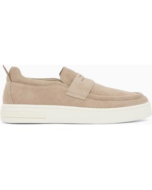 ARMANI EXCHANGE Suede Slip-On With Epaulette - White