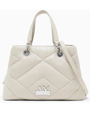 ARMANI EXCHANGE Bolso Shopper Acolchado Con Logotipo Y Asas De Cadena - Blanco
