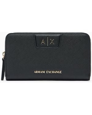 ARMANI EXCHANGE Coated Wallet With A Zip Around Closure - Black