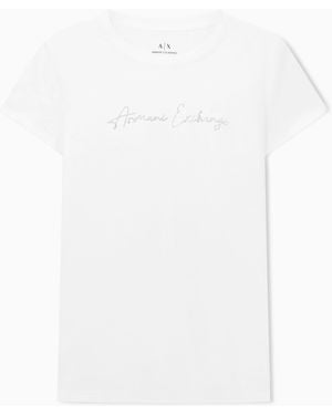 ARMANI EXCHANGE Slim-Fit Cotton Jersey T-Shirt With Script Logo Essential - White