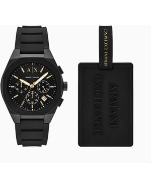 ARMANI EXCHANGE Chronograph Silicone Watch And Luggage Tag - Black