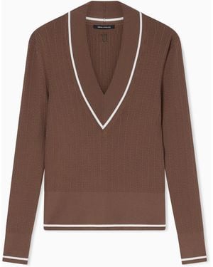 ARMANI EXCHANGE Recycled Viscose Pullover With Woven Detail - Brown