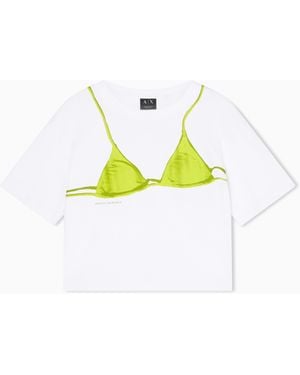 ARMANI EXCHANGE Cotton Jersey Crop Top T-Shirt - White