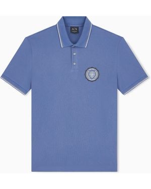 ARMANI EXCHANGE Polo Crossover De Piqué De Algodón Con Parche Bordado - Azul