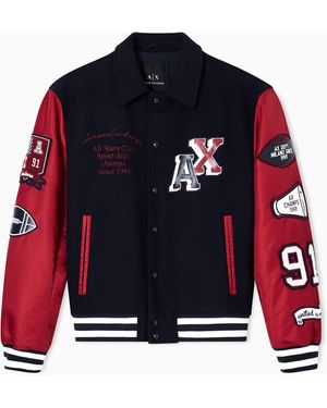ARMANI EXCHANGE University Bomber Jacket With Patch - Red