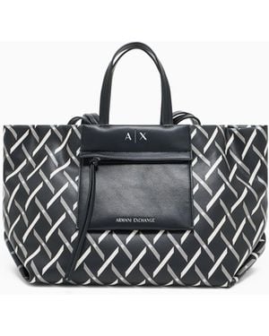 ARMANI EXCHANGE Diamond Graphic Tote Bag - White
