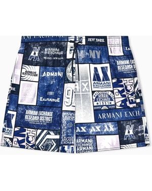 ARMANI EXCHANGE Boxer Swim Trunks With Pockets - Blue