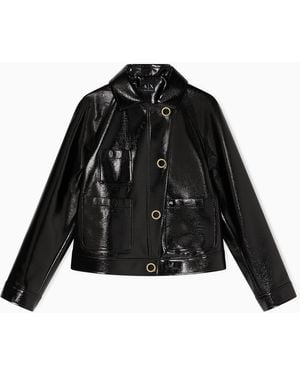 ARMANI EXCHANGE Blouson Gloss Vinyl Wet Look - Black