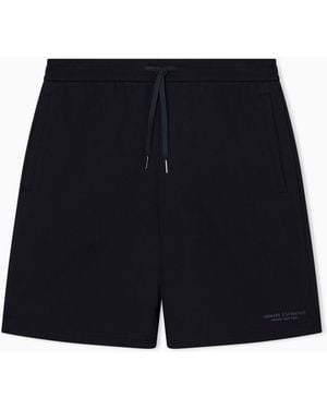 ARMANI EXCHANGE Drawstring Cotton French Terry Shorts With Logo Essential - Blue