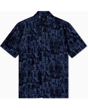 ARMANI EXCHANGE 9 Oz Delicate Wash Denim Shirt - Blue