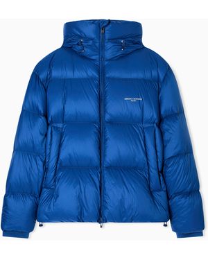 ARMANI EXCHANGE Satin Hooded Down Jacket - Blue