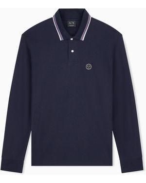 ARMANI EXCHANGE Polo De Manga Larga De Punto Piqué Con Logotipo Bordado - Azul