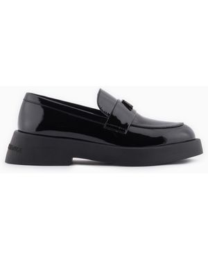 ARMANI EXCHANGE Patent Leather Loafers With Logo - White