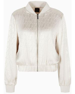 ARMANI EXCHANGE Bomber Jacket In Shiny Fabric With Allover Asv Monogram - Natural