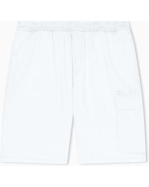 ARMANI EXCHANGE Light Wash Denim Bermuda Shorts With A Used Effect - White