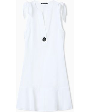 ARMANI EXCHANGE Short Linen Poplin Dress With Button And Bows - White