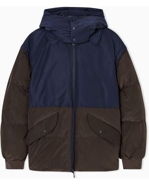 ARMANI EXCHANGE Short Colour Block Down Jacket With Hood - Blue