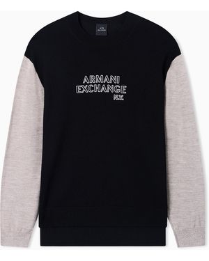 ARMANI EXCHANGE Jumper With Logo And Contrasting Sleeves - Black