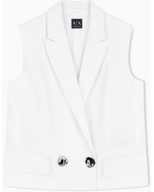 ARMANI EXCHANGE Double-Breasted Linen Twill Waistcoat - White
