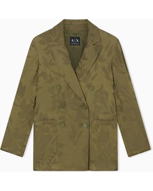 ARMANI EXCHANGE Elegant Double-Breasted Floral Jacquard Jacket - Green