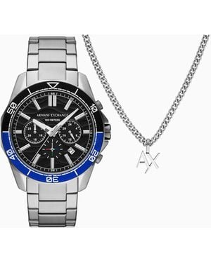 ARMANI EXCHANGE Set De Collar Y Reloj Con Cronógrafo De Acero Inoxidable - Multicolor