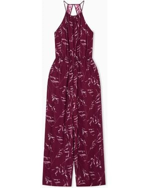 ARMANI EXCHANGE Chiffon Jumpsuit With Foliage Print - Purple