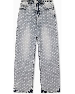 ARMANI EXCHANGE Oversized Five-Pocket Denim Trousers With An Allover Print - Grey