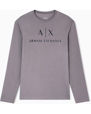 ARMANI EXCHANGE Long Sleeve T-Shirt With Logo Prints - Purple