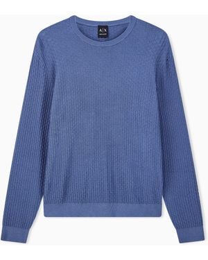 ARMANI EXCHANGE Pull À Col Rond En Maille Texturée De Mélange Viscose - Bleu