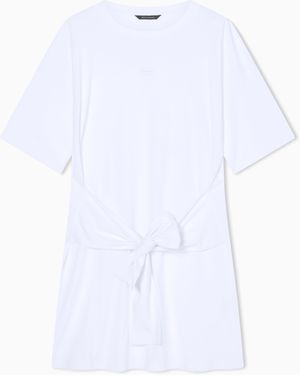 ARMANI EXCHANGE Short Cotton Jersey Dress With Side Knot - White