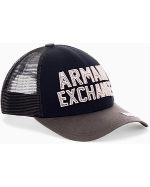 ARMANI EXCHANGE Trucker-Kappe Aus Baumwolltwill Mit Gesticktem Schriftzug - Blau