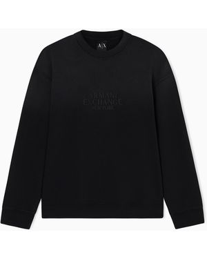ARMANI EXCHANGE Used-Effect Crewneck Sweatshirt With Logo - Black