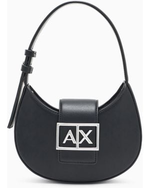 ARMANI EXCHANGE Bolso De Media Luna Con Solapa Y Logotipo Metálico - Negro