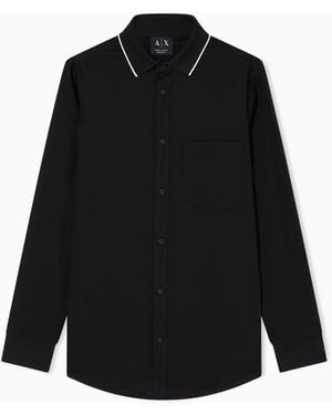 ARMANI EXCHANGE Stretch Cotton Shirt With Contrasting Profiles - Black