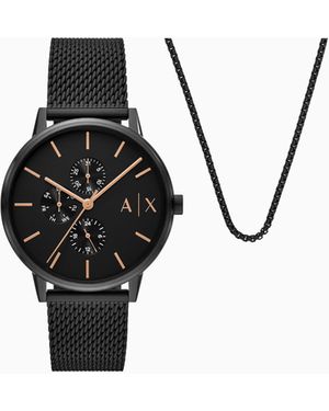 ARMANI EXCHANGE Multifunction Stainless Steel Watch And Necklace Set - Negro