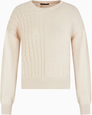 ARMANI EXCHANGE Wool Blend Jumper With Cables - White