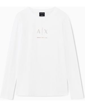 ARMANI EXCHANGE Camiseta De Punto De Algodón Orgánico De Corte Regular - Blanco