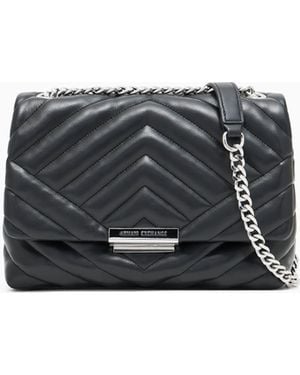 ARMANI EXCHANGE Shoulder Bag With Chain Strap And Quilted Design - Black