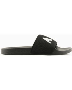 ARMANI EXCHANGE Slide Sandals With A Wide Strap And Textured Rubber Sole - White