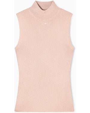 ARMANI EXCHANGE High-Neck Lurex Yarn Top - Pink