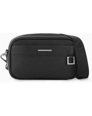 ARMANI EXCHANGE Faux Leather Shoulder Bag With Two Compartments - Black