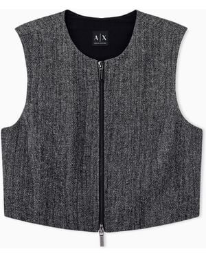 ARMANI EXCHANGE Chaleco De Lana Virgen Con Cuello Redondo Y Cremallera - Azul