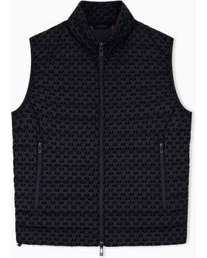 ARMANI EXCHANGE Plumífero De Nailon Flocado Con Logotipos Y Cuello Alto - Azul