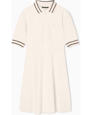 ARMANI EXCHANGE Short Stretch Piquet Dress With Contrasting Trim - White
