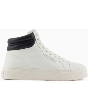 ARMANI EXCHANGE Leather Trainers With Contrasting Profile - White