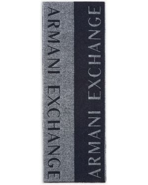ARMANI EXCHANGE Two-Tone Scarf With Logo - Blue