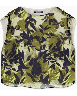 ARMANI EXCHANGE Printed Crinkle Viscose Top - Green